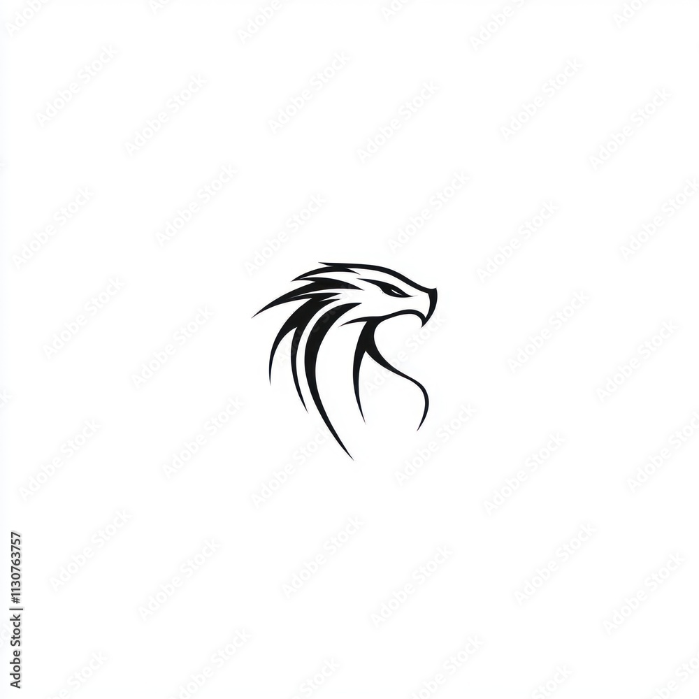 Fototapeta premium Stylized dragon head silhouette, black ink, tribal design.