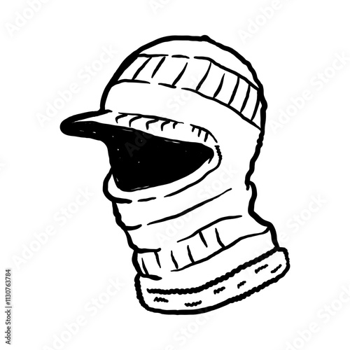 Balaclava Winter Face Mask, hand drawn line sketch vector illustration