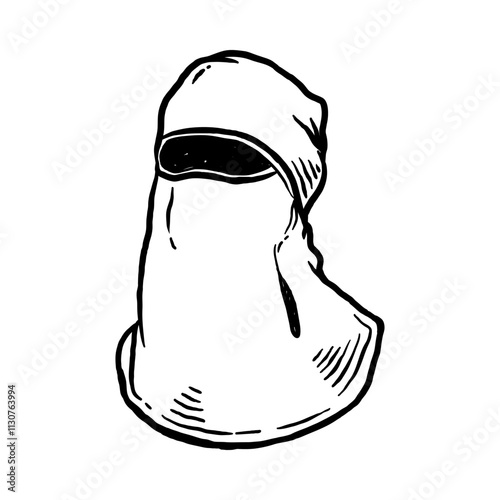 Balaclava Winter Face Mask, hand drawn line sketch vector illustration