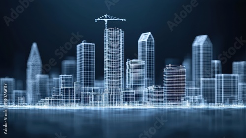 Urban blueprint modern architectural design in digital cityscape