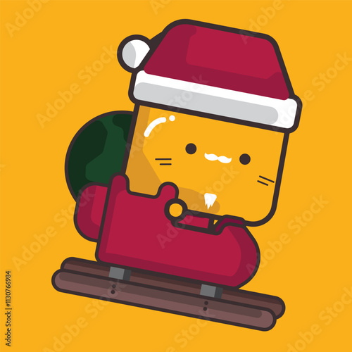 Cute big head cat cosplay as santa clause. Riding a red Cart
