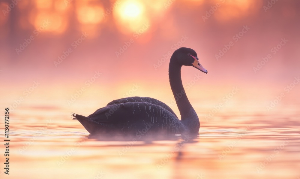 Fototapeta premium Striking Black swan with natural sunrise
