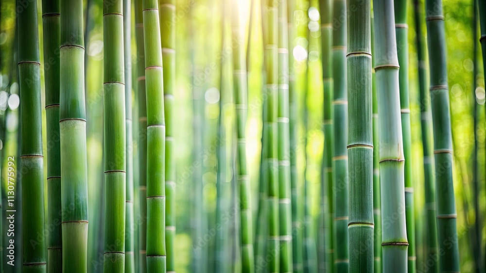 Fototapeta premium Lush Green Bamboo Forest A Serene Natural Background of Tall, Slender Stalks in Sunlight