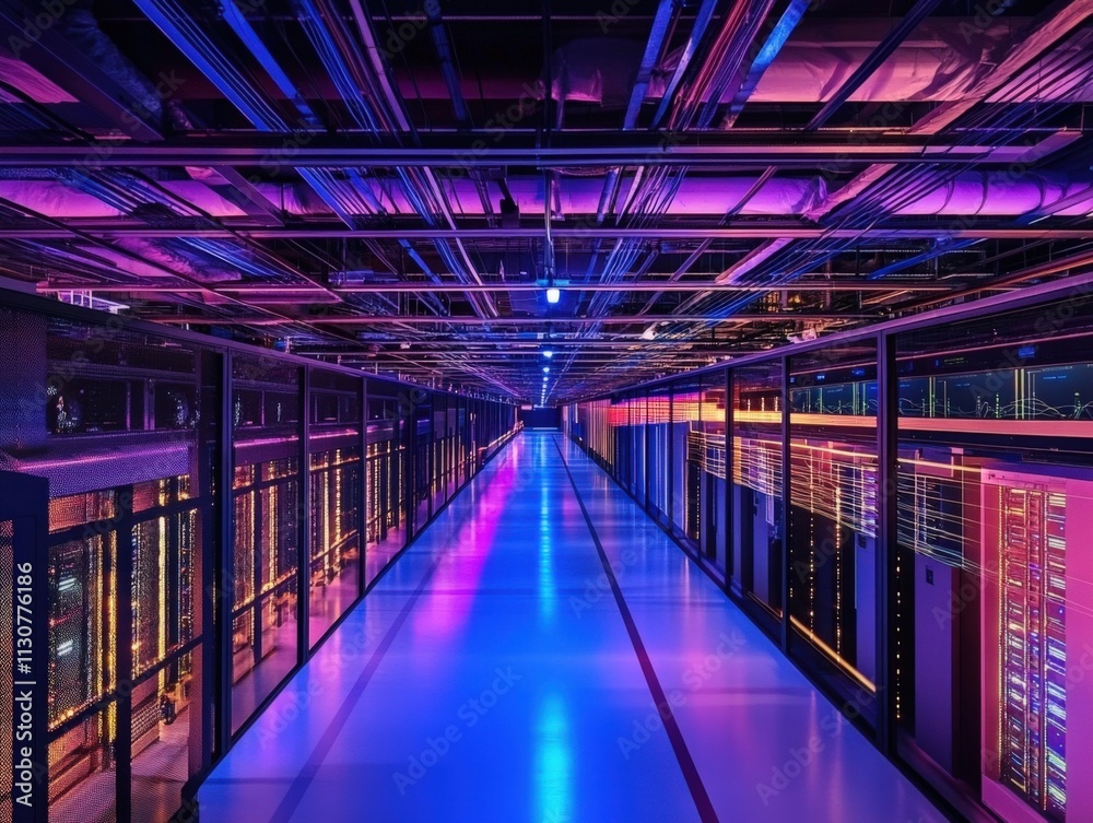 Fototapeta premium futuristic data center with colorful lighting and server racks
