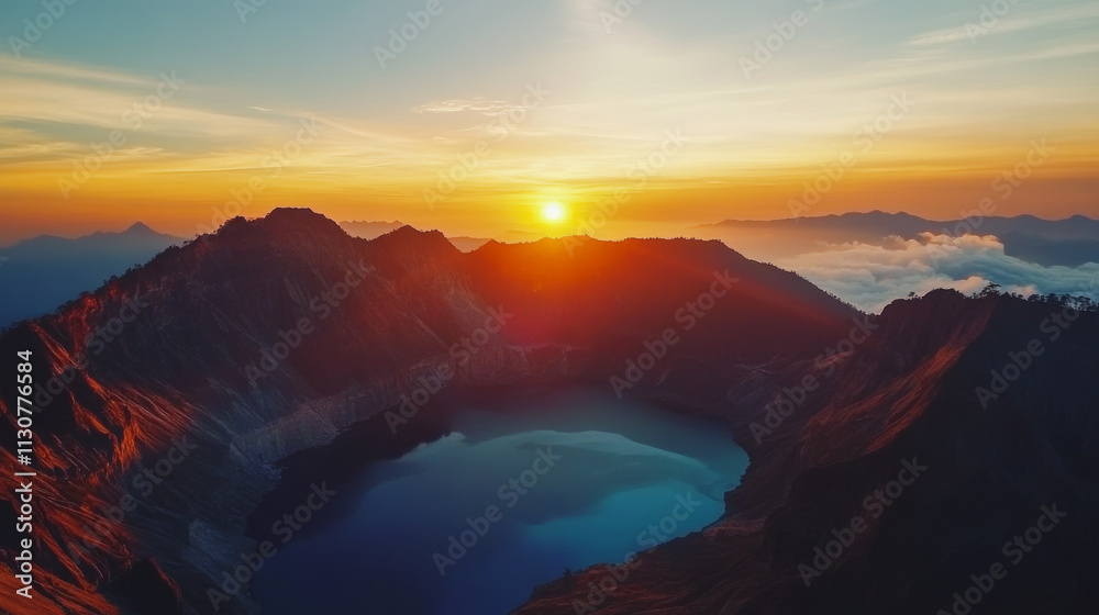 Fototapeta premium Dormant volcanic crater, silent mountains, surrounded by greenery