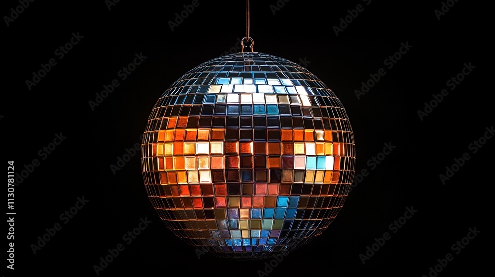 Obraz premium Vibrant Reflected Colors from a Mosaic Disco Ball Captured Against a Dark Background