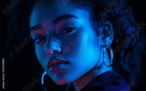 Y2K style portrait with neon lighting