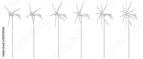 small wind turbine generator for house, wind turbine generator from 3 blades to 10 blades. vector illustration isolated on white background.