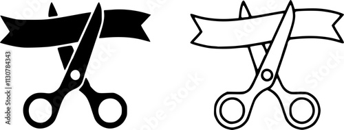 Scissors cutting ribbon icon isolated on white background.