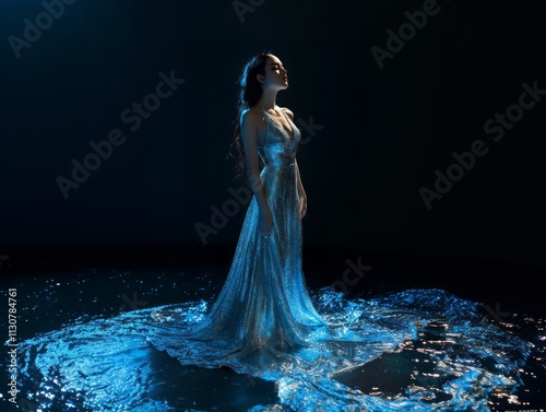 Obraz na płótnie Y2k silver dress with holographic glow w salonie