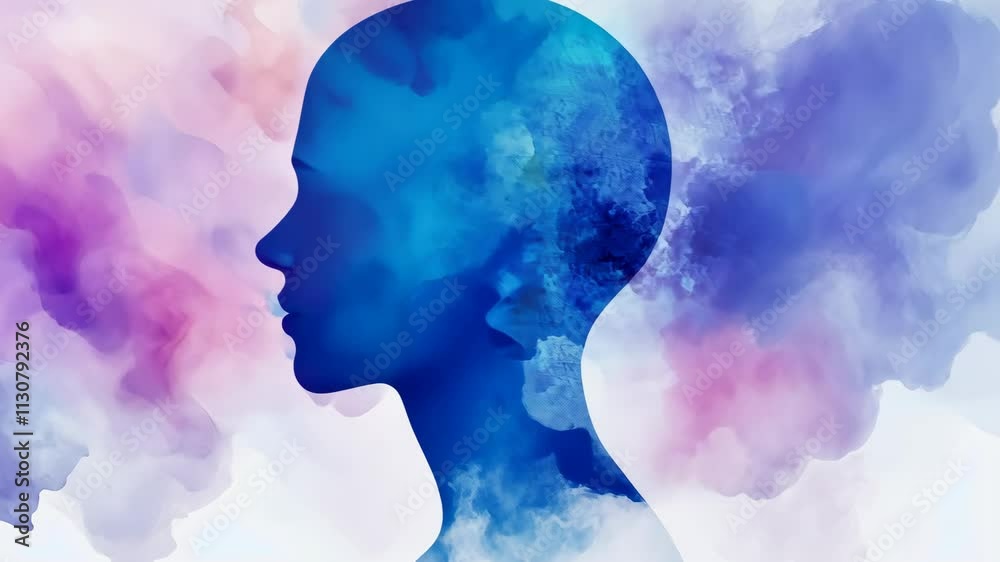 custom made wallpaper toronto digitalAbstract Side Profile Silhouette with Colorful Watercolor Effects and Artistic Background