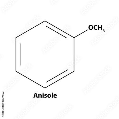 Anisole. chemistry Organic compound. black line vector 2d shape