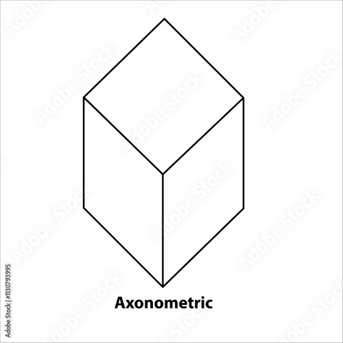 Axonometric shape. black line vector 2d geometric shape