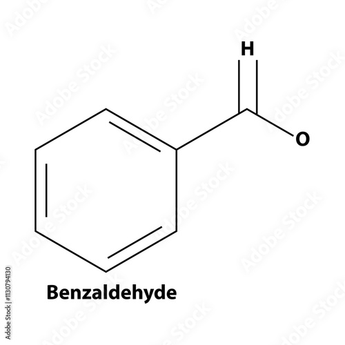 Benzaldehyde. chemistry Organic compound. black line vector 2d shape