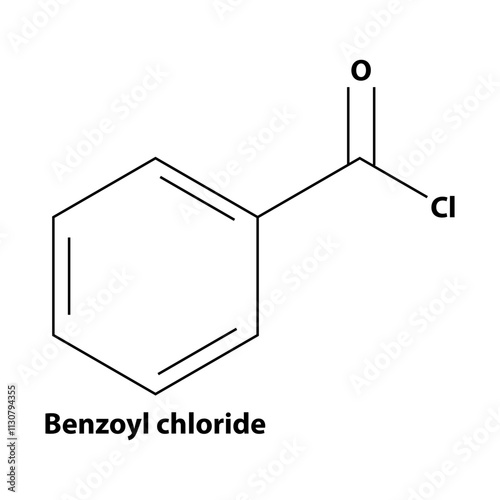 Benzoyl Chloride. chemistry Organic compound. black line vector 2d shape