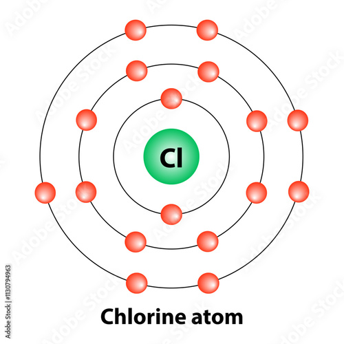 Chlorine atom cl. chemistry Organic compound. black line vector 2d shape