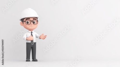 Wallpaper Mural A cheerful cartoon character in a construction outfit, wearing glasses and a hard hat, stands against a plain background, ready to engage. Torontodigital.ca