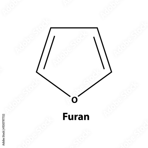 Furan. chemistry Organic compound. black line vector 2d shape