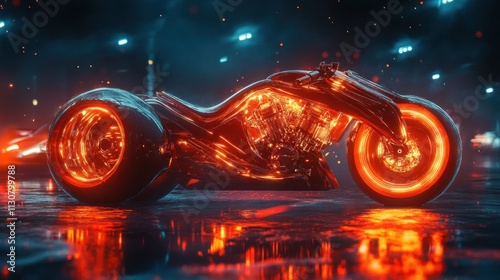 Fiery Motorcycle Under Neon Lights photo