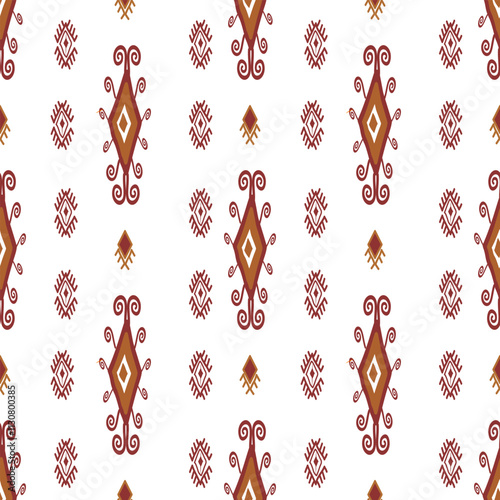 Vintage ikat Vector with floral motifs in white and red tones. Perfect for decor, wallpapers, and textiles, this design blends traditional elegance with versatility for timeless sophisticat