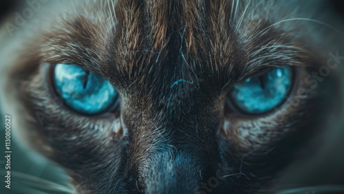 Macro shot of blue-eyed cat face focused on eyes