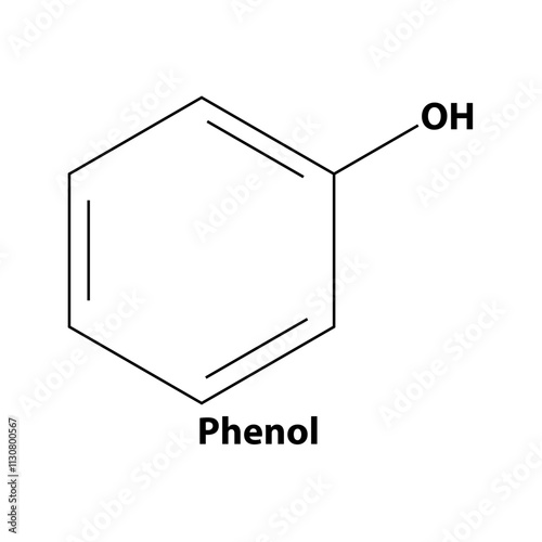 Phenol. chemistry Organic compound. black line vector 2d shape