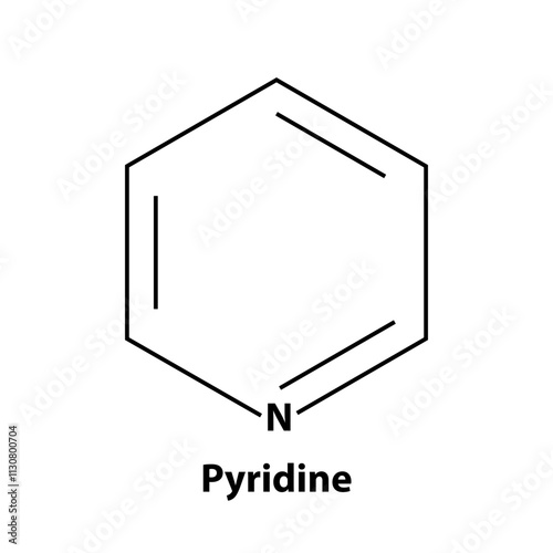 Pyridine. chemistry Organic compound. black line vector 2d shape