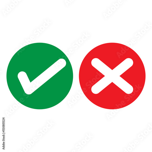 tick mark green circle. green tic mark. and red cross mark.