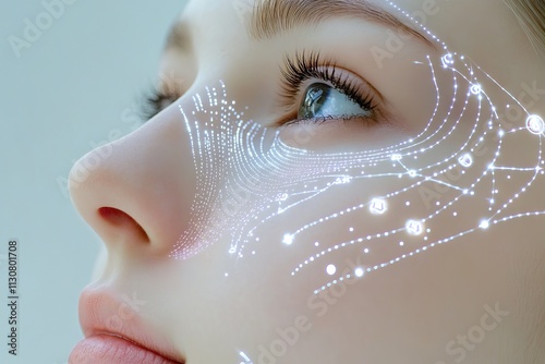 Digital circuits on face symbolizing technology beauty photo