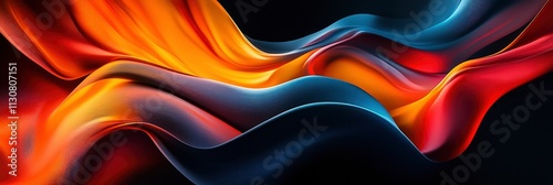 An abstract, colorful background with flowing shapes and colors, a dark background.
