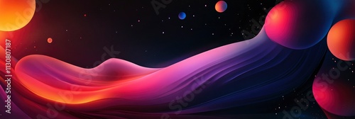 An abstract, colorful background with flowing shapes and colors, a dark background.