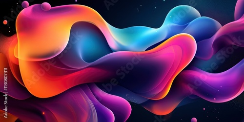 An abstract, colorful background with flowing shapes and colors, a dark background.