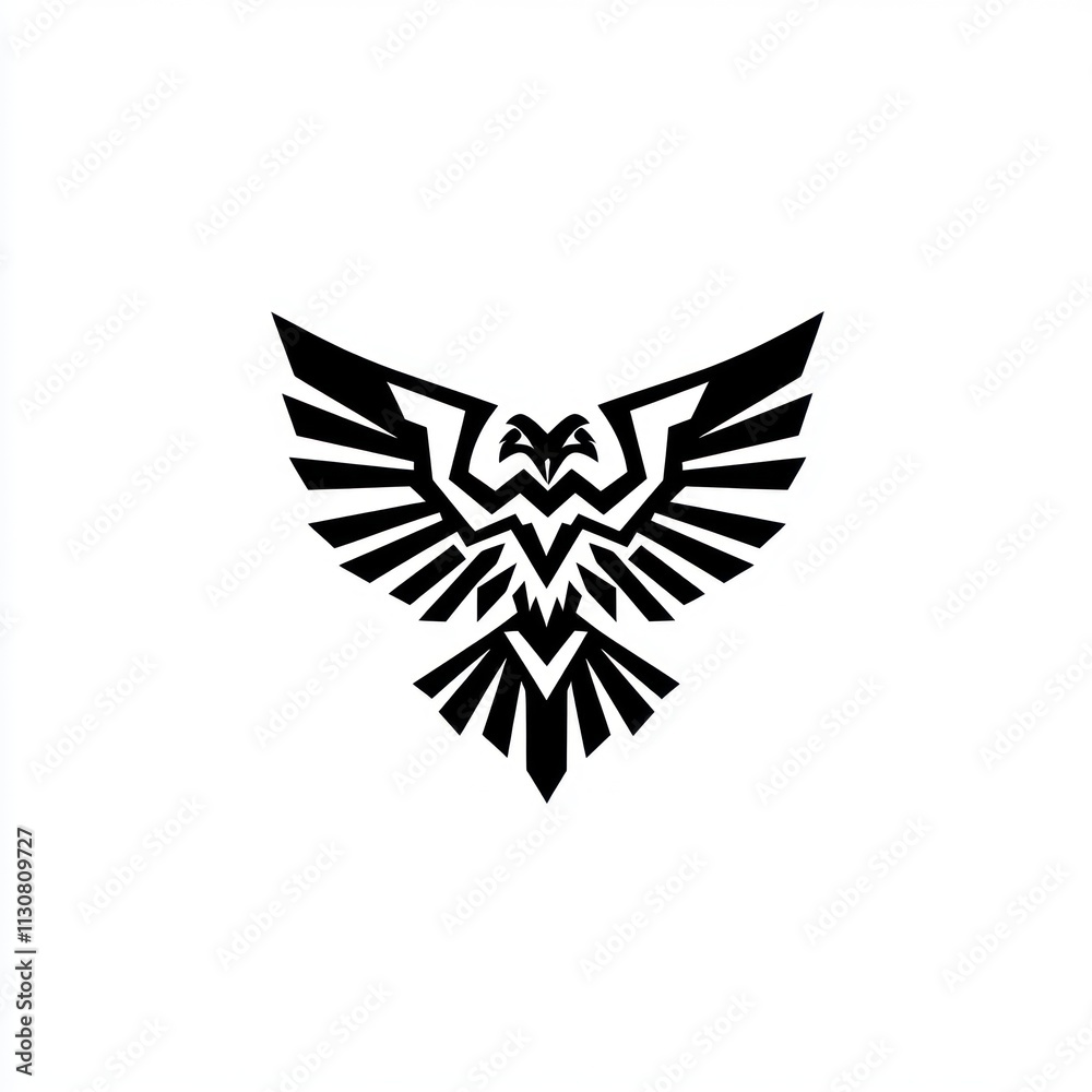Obraz premium Stylized black eagle emblem with wings spread.