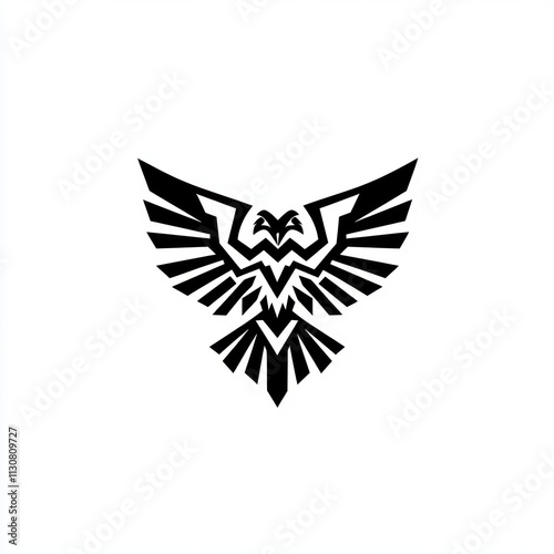 Stylized black eagle emblem with wings spread. photo