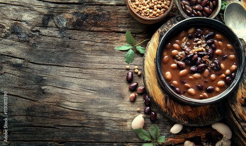 Fototapeta Naklejka Na Ścianę i Meble -  Beans soup on wooden rustic background