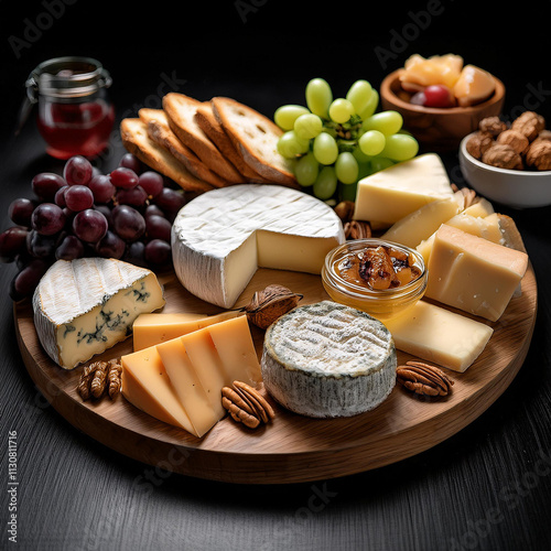 Tempting Planche De Fromages with Baguette and Rich Butter photo