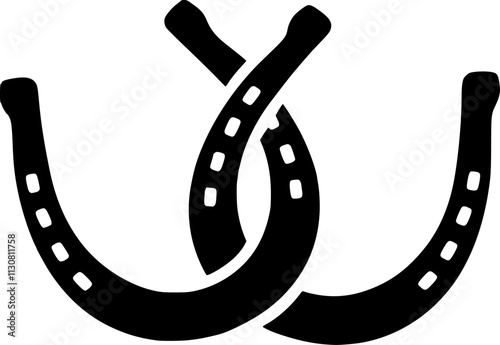 Two connected horseshoes  Silhouette in white background