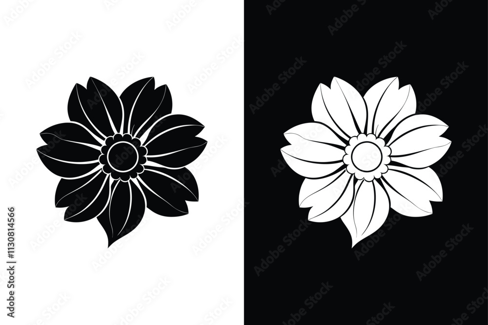 Fototapeta premium Chic Anemone Vector Icon. Beautiful Black and White Spring Flower Art