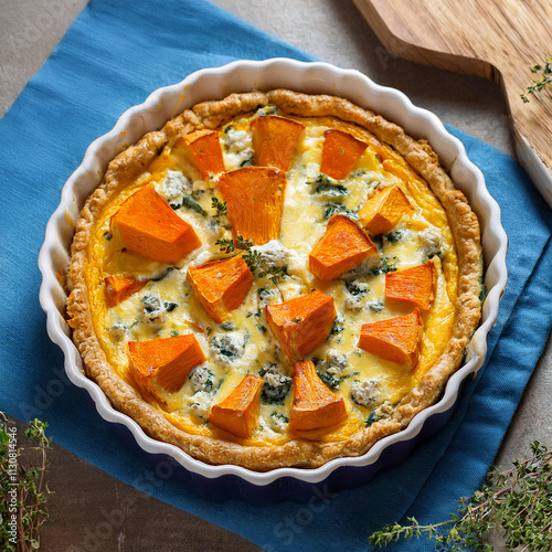 Delectable Pumpkin and Gorgonzola Quiche with Flaky Crust photo