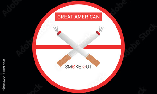 Great American Smokeout is an annual intervention event on the third Thursday of November by the American Cancer Society. Poster, card, banner,and.