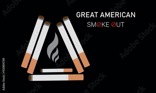 Great American Smokeout is an annual intervention event on the third Thursday of November by the American Cancer Society. Poster, card, banner,and.