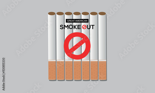 Great American Smokeout is an annual intervention event on the third Thursday of November by the American Cancer Society. Poster, card, banner,and.