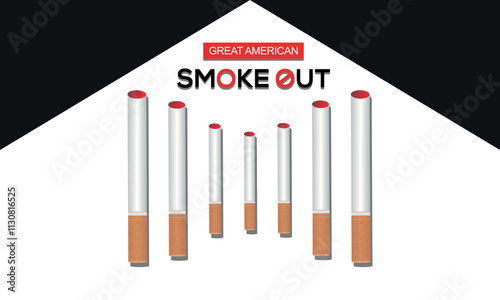 Great American Smokeout is an annual intervention event on the third Thursday of November by the American Cancer Society. Poster, card, banner,and.