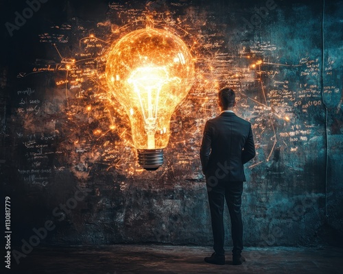 Obraz na płótnie Witness a dynamic professional leading a creative session, where glowing ideas emanate from a central figure Explore the power of innovative thinking, as a single bright light ignites inspiration w salonie