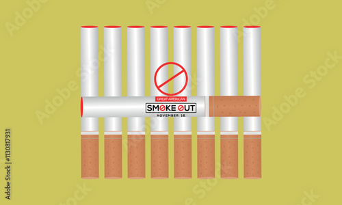 Great American Smokeout is an annual intervention event on the third Thursday of November by the American Cancer Society. Poster, card, banner,and.