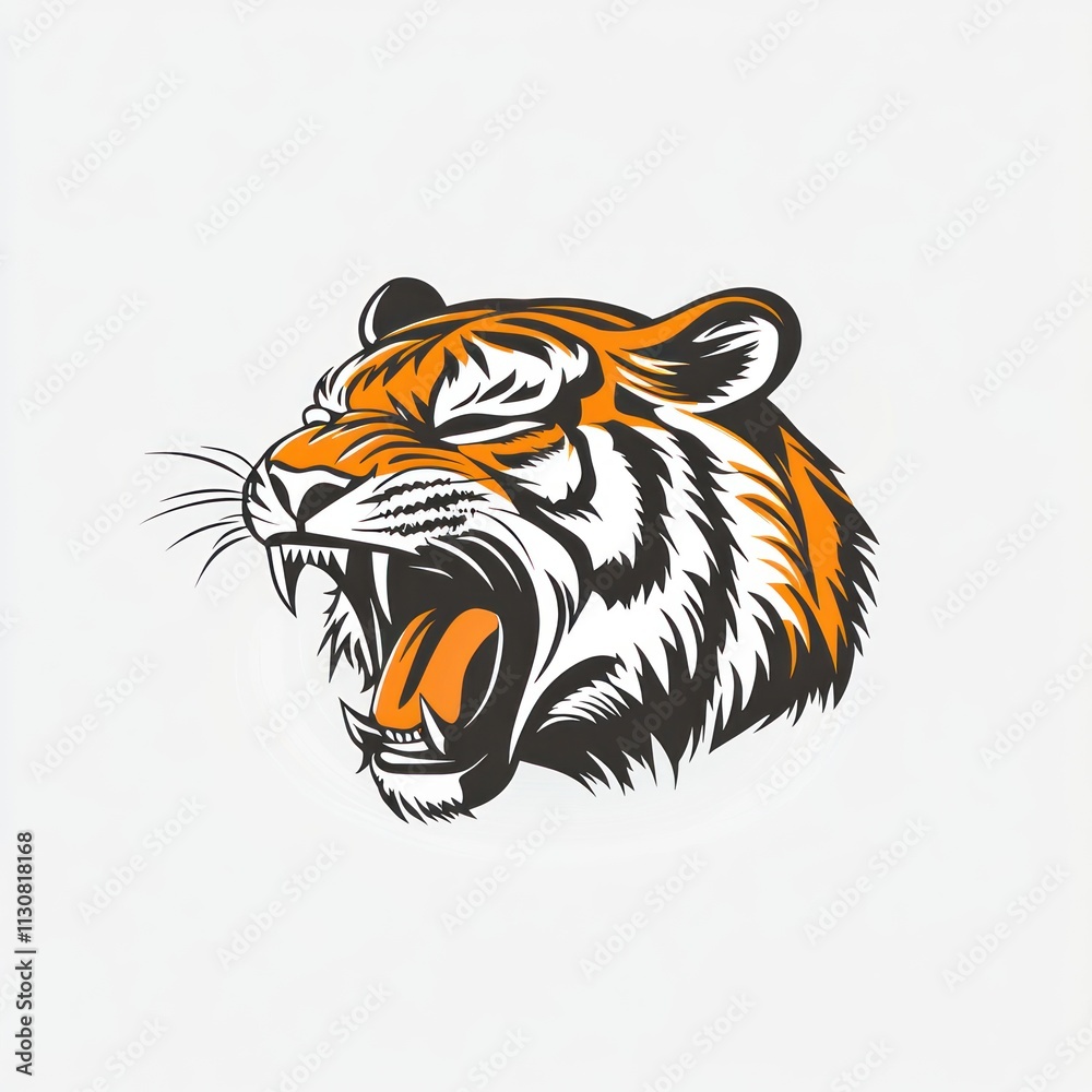 Fototapeta premium Roaring tiger head, stylized illustration.