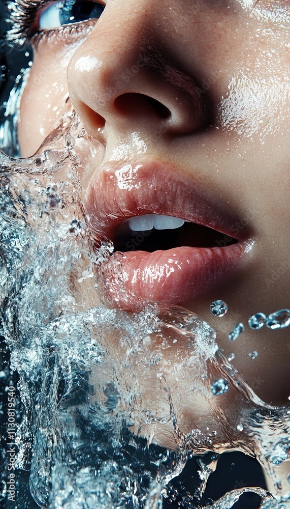 Fototapeta premium Lips and water creating a dynamic visual interaction