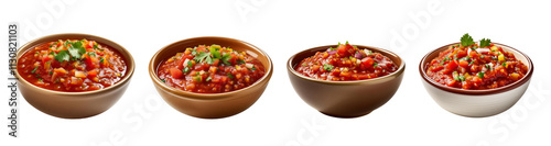 Panel kuchenny z motywem Four bowls of vibrant salsa on a white isolated background.