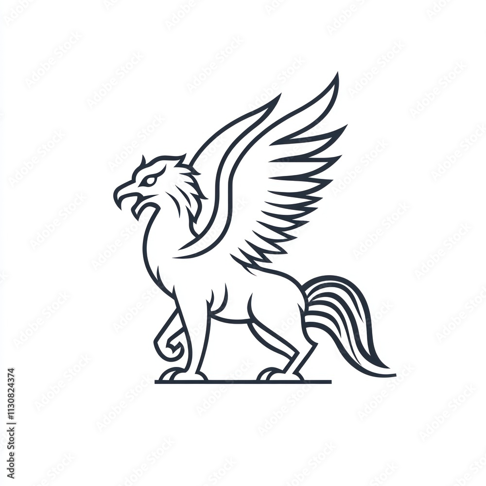 Obraz premium Line art illustration of a griffin, a mythical creature with the head and wings of an eagle and the body of a lion. (1)