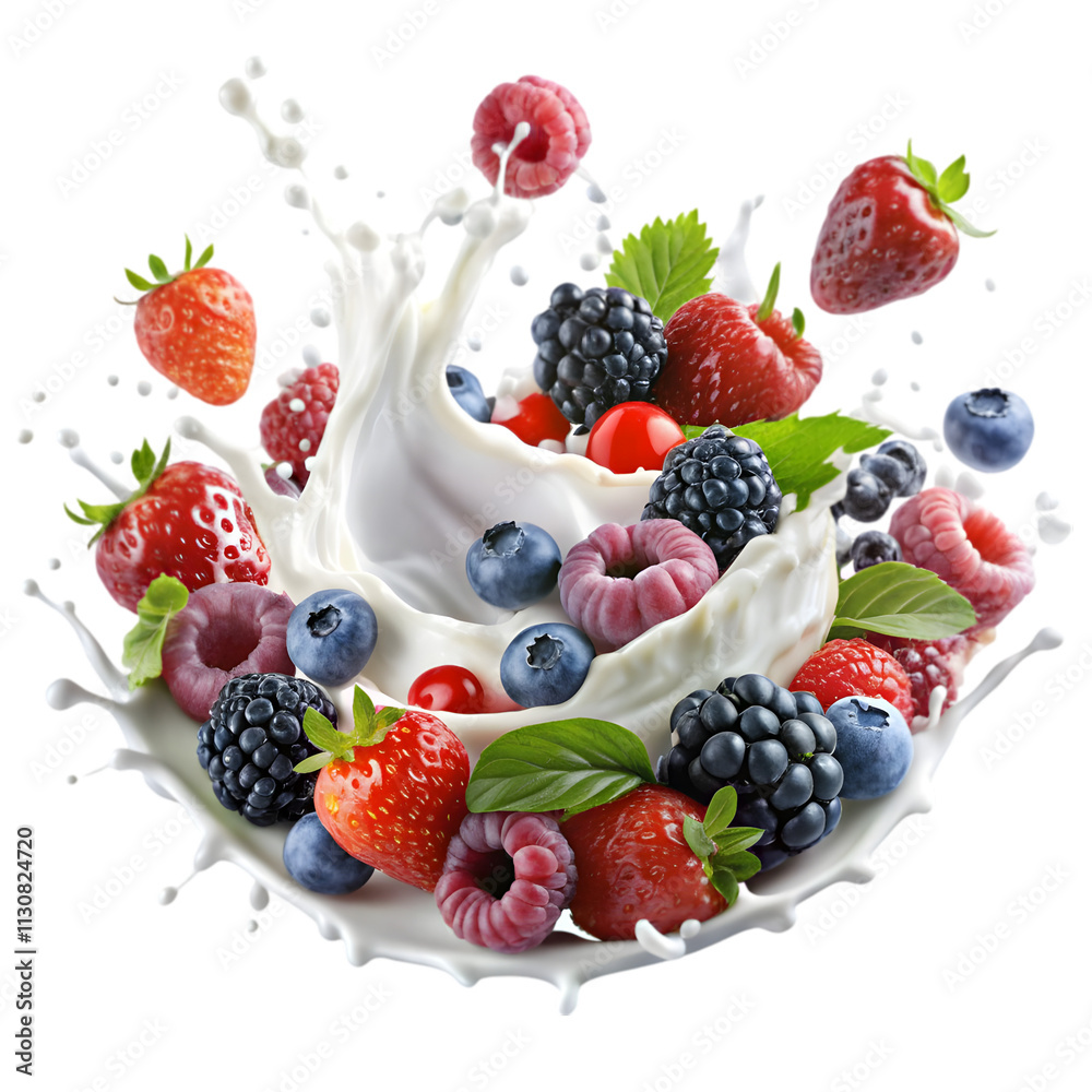 Obraz premium berries and milk splaash